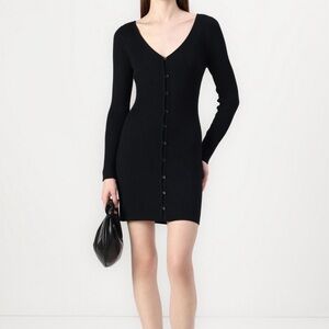 NEW Abercrombie & Fitch Ribbed Button Front Mini Dress – Black – Petite XXS